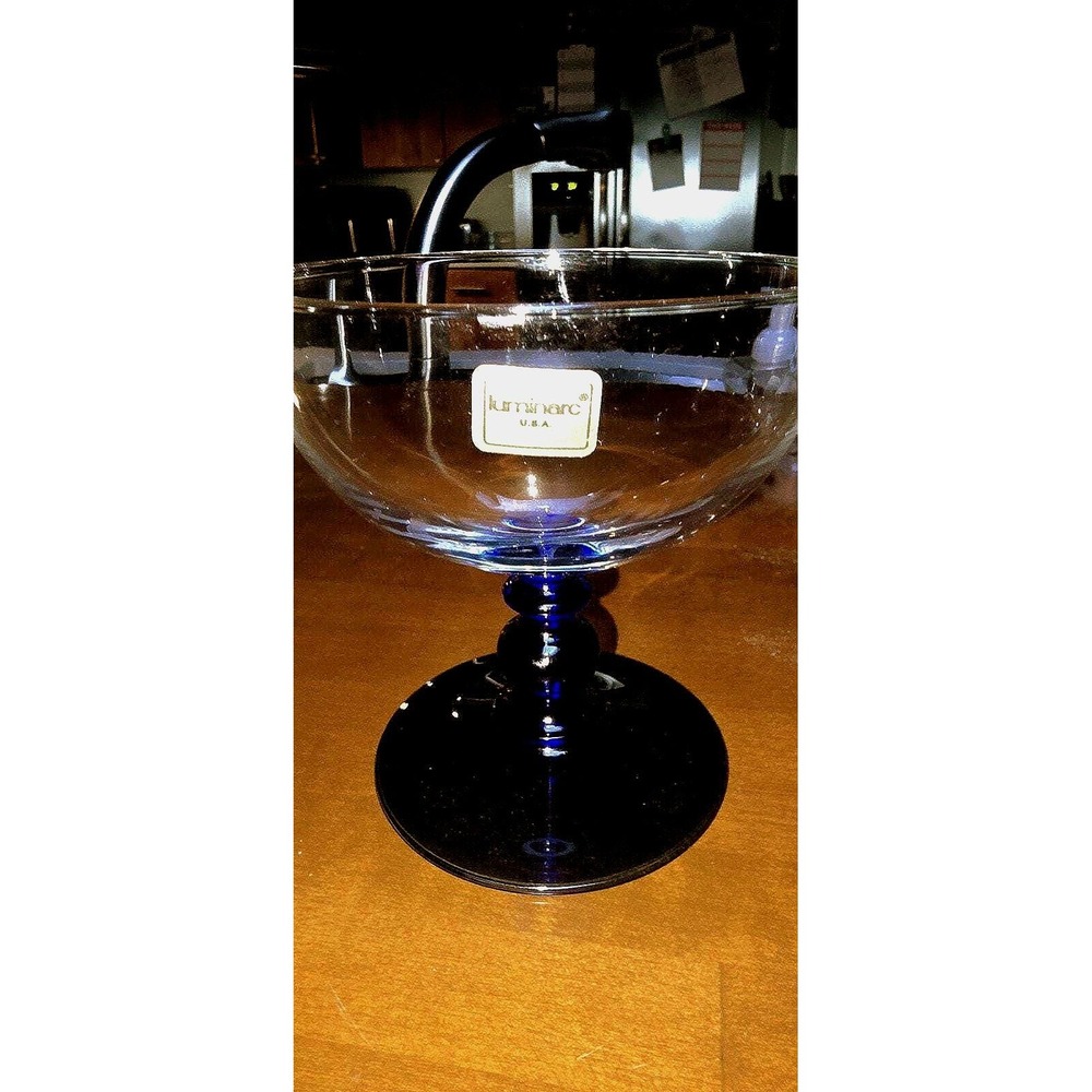Luminarc Clear Glass Pedestal Compote Bowl with Blue Stem Base